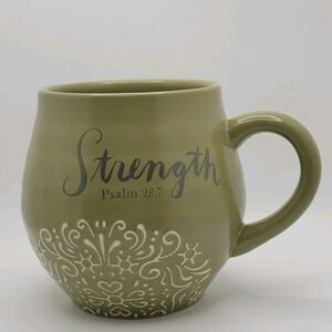 DaySpring Stoneware Coffee Mug Olive Green Inspirational Strength Scripture 14oz